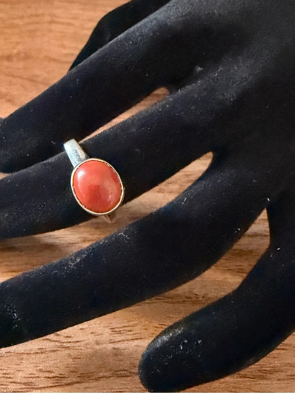 Vintage Silver Ring with Orange Cabochon Stone - Women's Fashion Ring